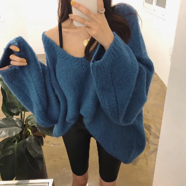 

2018 Plus Size Women Autumn Loose Pullover Sweater Casual Soft Hairy Warm Winter Sweater For Female Big Neck Long Sleeve