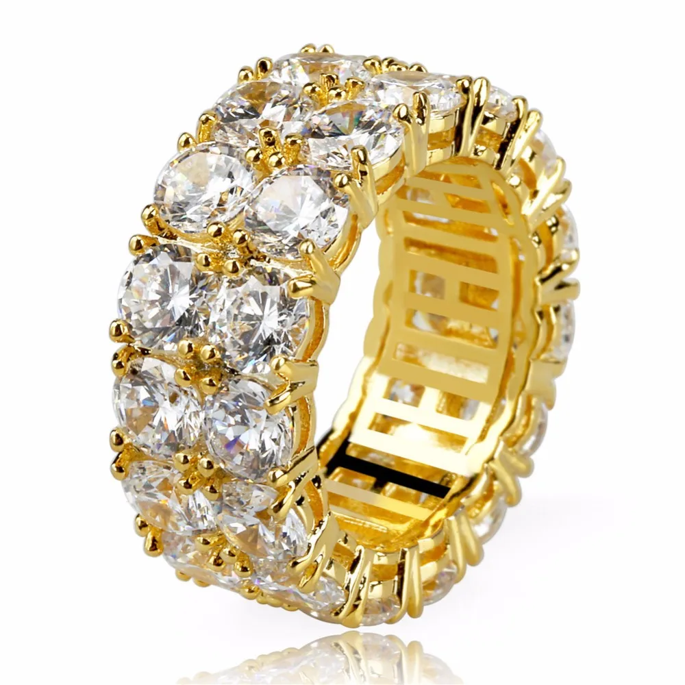 

Men Hip hop Iced Rings Pave Setting Two Row Solitaire High quality Cubic Zircon Charm ring Hiphop jewelry fashion Luxury gifts