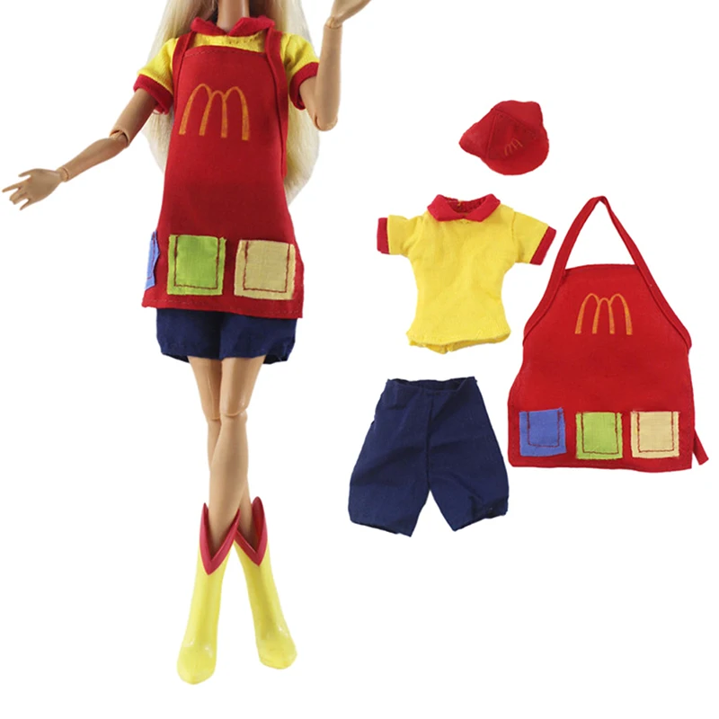 

Handmade Waiter Short Sleeves+Pants and Apron Daily Outfit Wear For Doll Accessories Gift Baby Toys For girl Dollhouse