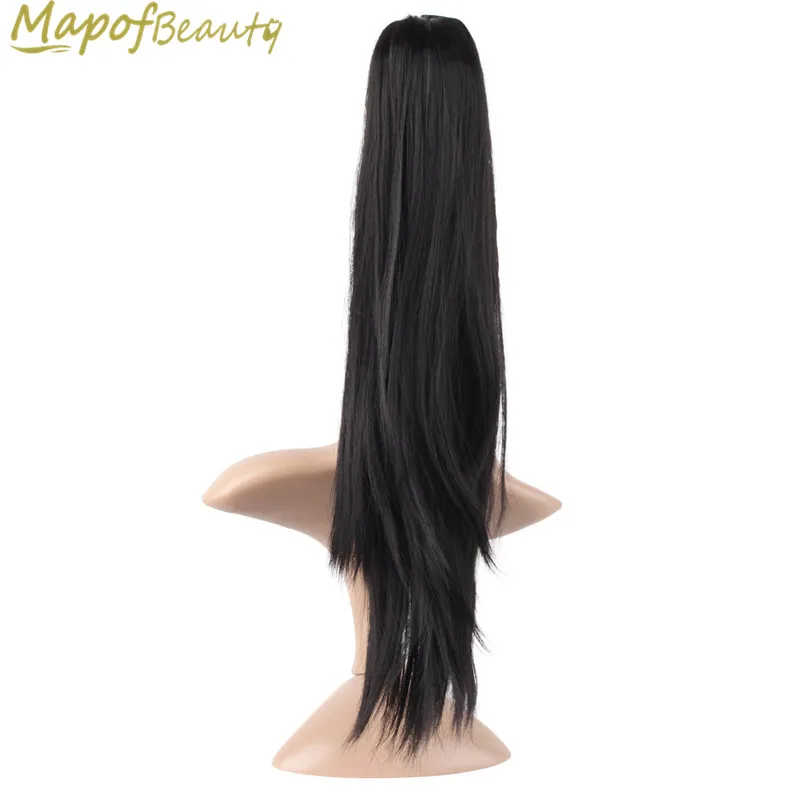 

MapofBeauty 20" Straight Black Ponytail Claw Clip In Synthetic Hair Extensions False Hairpiece Heat Resistant Pony Tail Peruca