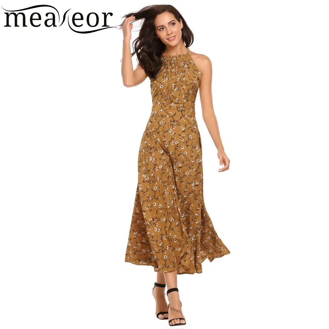 Meaneor Tropical Floral font b Maxi b font font b Dresses b font Women Halter Sleeveless