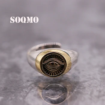 

SOQMO Authentic 925 Silver Gold Color God Eye Opening Ring for Men Women Vintage Punk Male Personalized Sterling Silver Jewelry