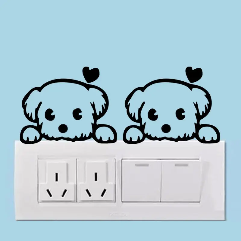 

Free Shipping Funny Dog Switch stickers Home Decoration Art Vinyl Decal Kids Room Curved Wall Paper Switch Decals Y-56