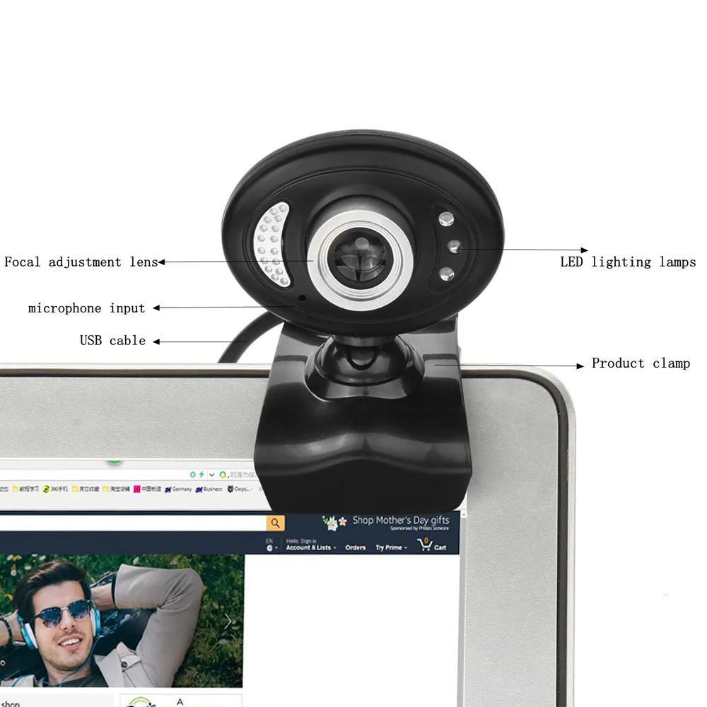 Новые HD 720 P 16 мегапикселей USB 2.0 веб-камера Камера с микрофоном-клипсы для компьютера PC ноутбук 17nove1