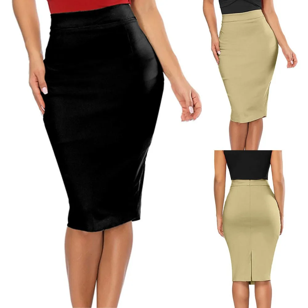 Womens Skirt Casual Party Elastic High Waisted Pencil Skirt Stretch Bodycon Below Knee 128in