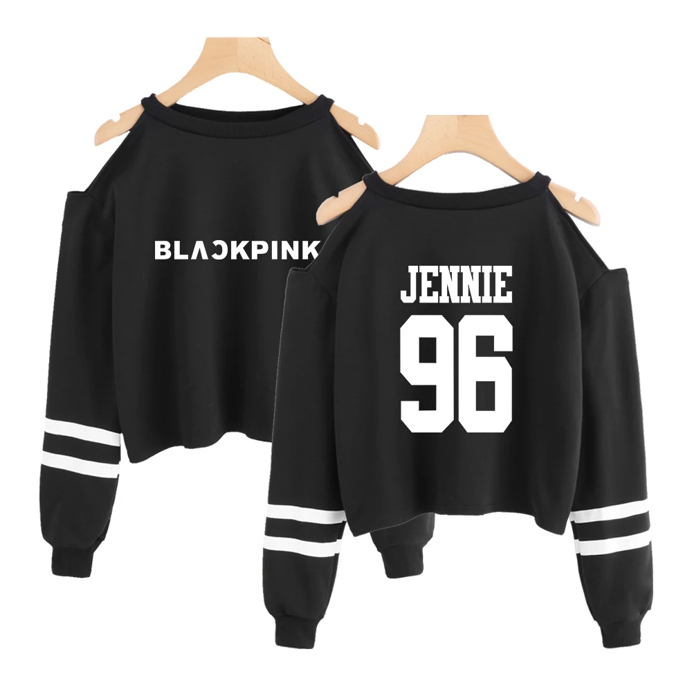 Blackpink Топы корректирующие с открытыми плечами укороченный Корейский kpop летняя футболка для женщин уличная одежда уличная мода harajuku