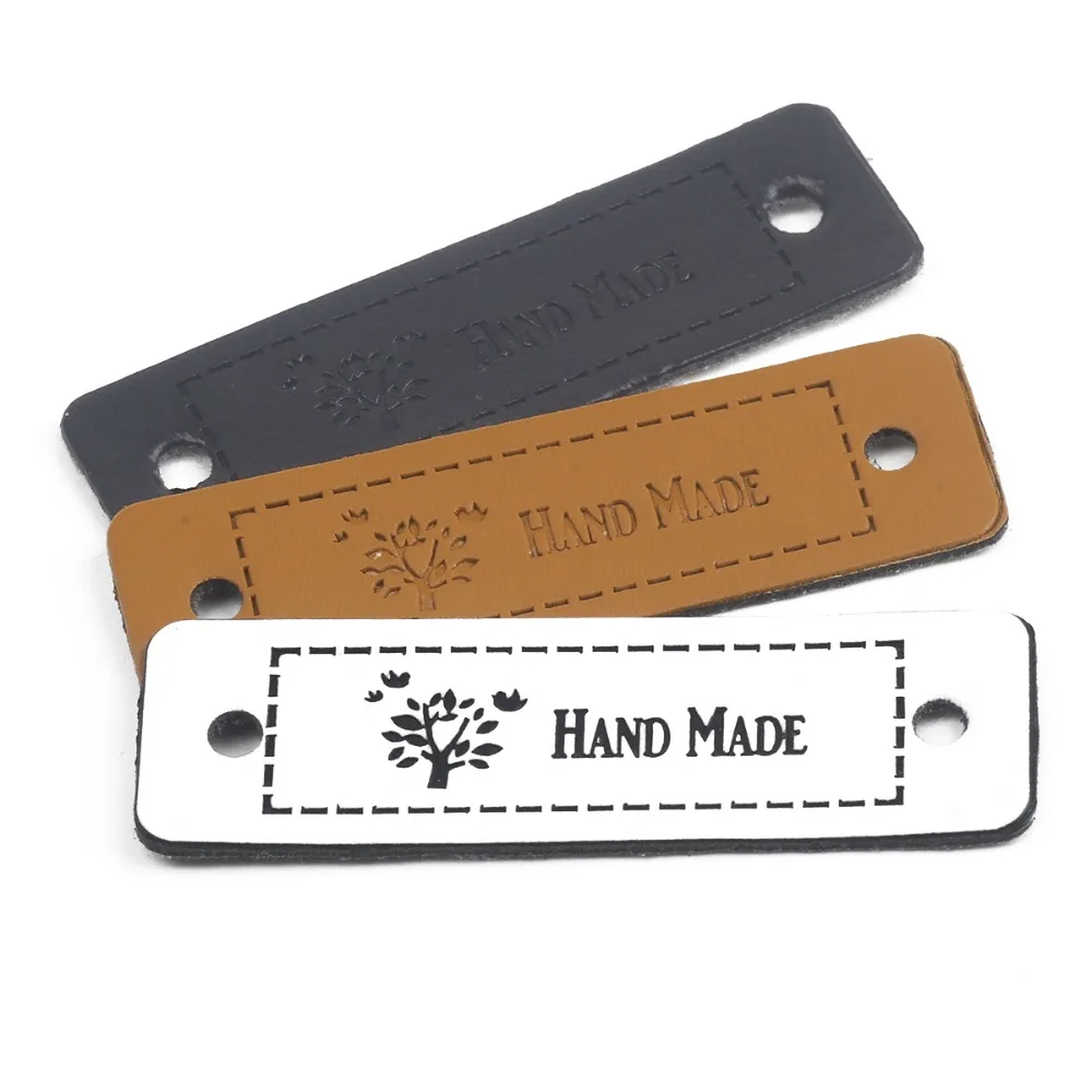 

12 pcs Tree Pattern Handmade Letter PU Leather Embossed Label Labels For Handwork Gifts Toys Garment Clothes Sewing Accessories