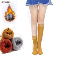 Fcare 2 шт. = 1 пара новые женские хлопковые толстые махровые носки осень-зима бархатные теплые носки до середины икры длинные носки