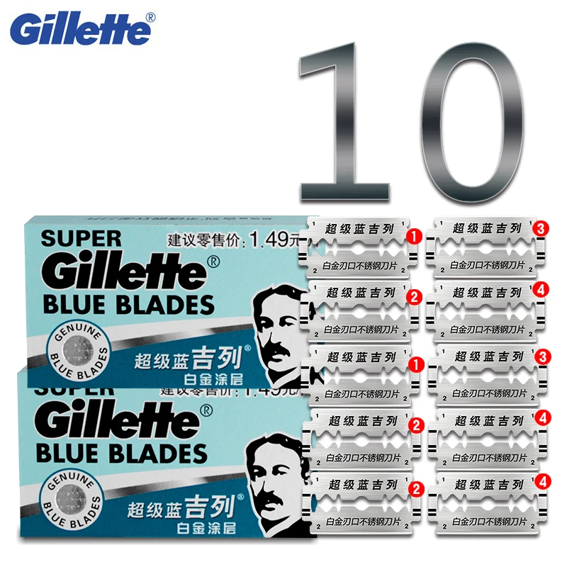 Gillette Super Blue Shaving Blades Stainless Steel Shaver razor Blades Shave for Men Face(5Blades X2 Boxes) Shaving Razor Blades