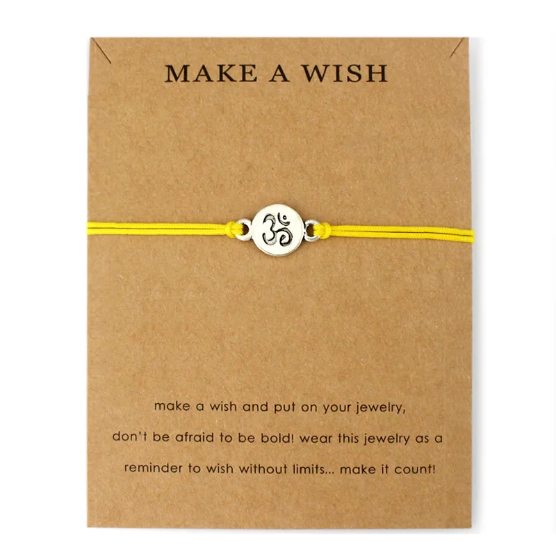 

Hot Sale Adjustable Statement Jewelry with Card Make a Wish Silver Healing Namaste OM OHM I Love Yoga Charm Bracelets for Women
