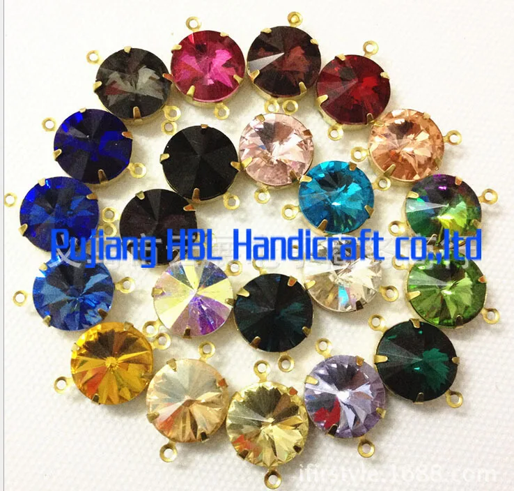

14mm 30pcs /lot Rivoli Fancy Stone Point Back Glass Crystal Stone With Double Metal Loop For Jewelry Making