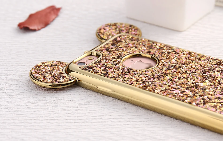 New Kisscase Bling блестка чехол для iPhone 5S 5 SE iPhone SE X 6 6 S 7 Plus Прекрасный Микки уха покрытие рамки Мягкая силиконовая задняя крышка чехол на айфон X 5s 5 se чехол на айфон 6s Plus 6s Plus 7 Plus