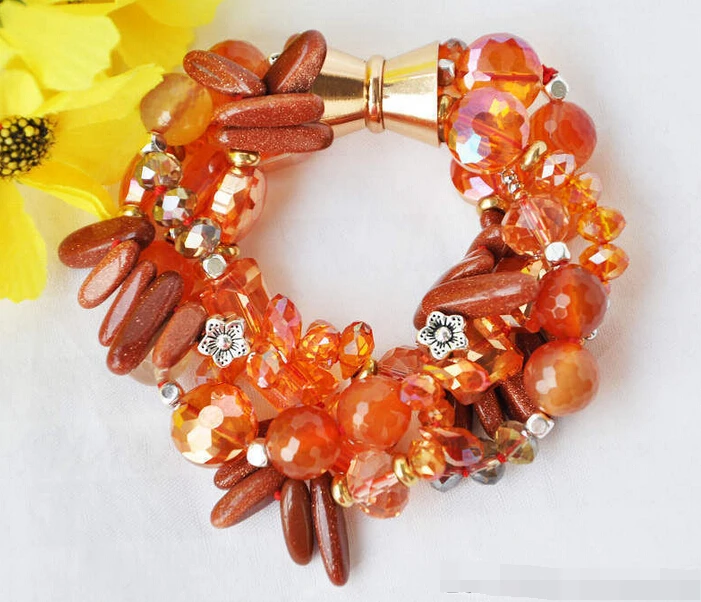 

free shipping 09374 4strands red round agate dens stone crystal bracelet