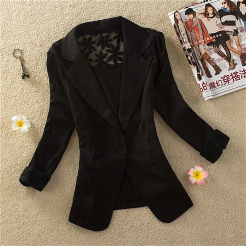 Women Stylish Crochet Lace Top Casual Suit Coat Jacket
