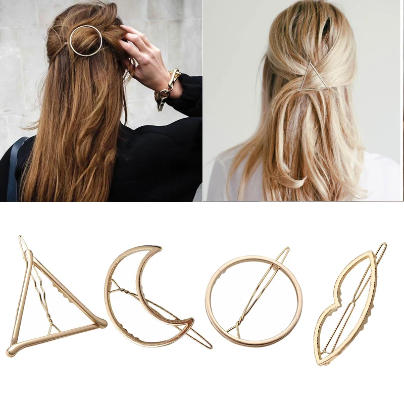 

M MISM Girl Golden Geometric Hair Clips Perfect Quality Silver Metal Hair Accessories for Women Moon Hairgrip Triangle Hairpins