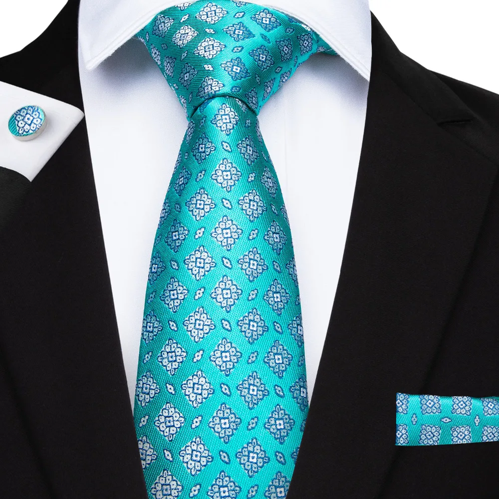 MJ-7165, новинка, бирюзовый мужской галстук с запонками, набор галстуков для шеи, набор галстуков для мужчин, свадебные галстуки