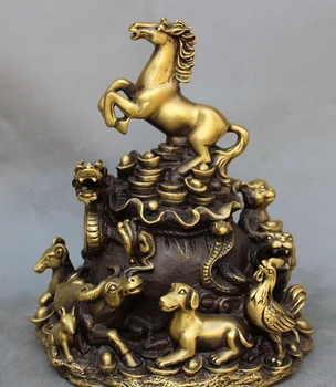 

zmrui wholesale factory 9" Folk Chinese Bonze Decoration 12 Zodiac Treasure Jump Horse Statue Animals 25% off