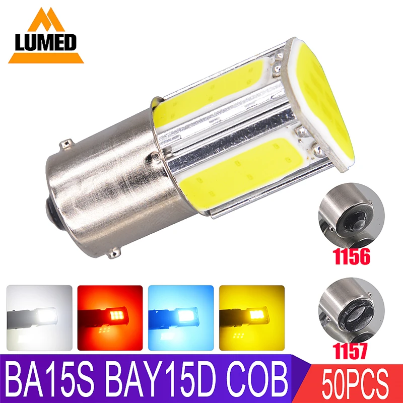 

50x BA15S 1157 BAY15D 1156 Car LED Light 4 COB Bulbs Turn Signal Tail Parking Reverse Lamp DC 12V White