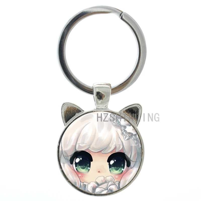 New cute Anime Girl keychain cartoon little girl glass photo cabochon animal pendant women key