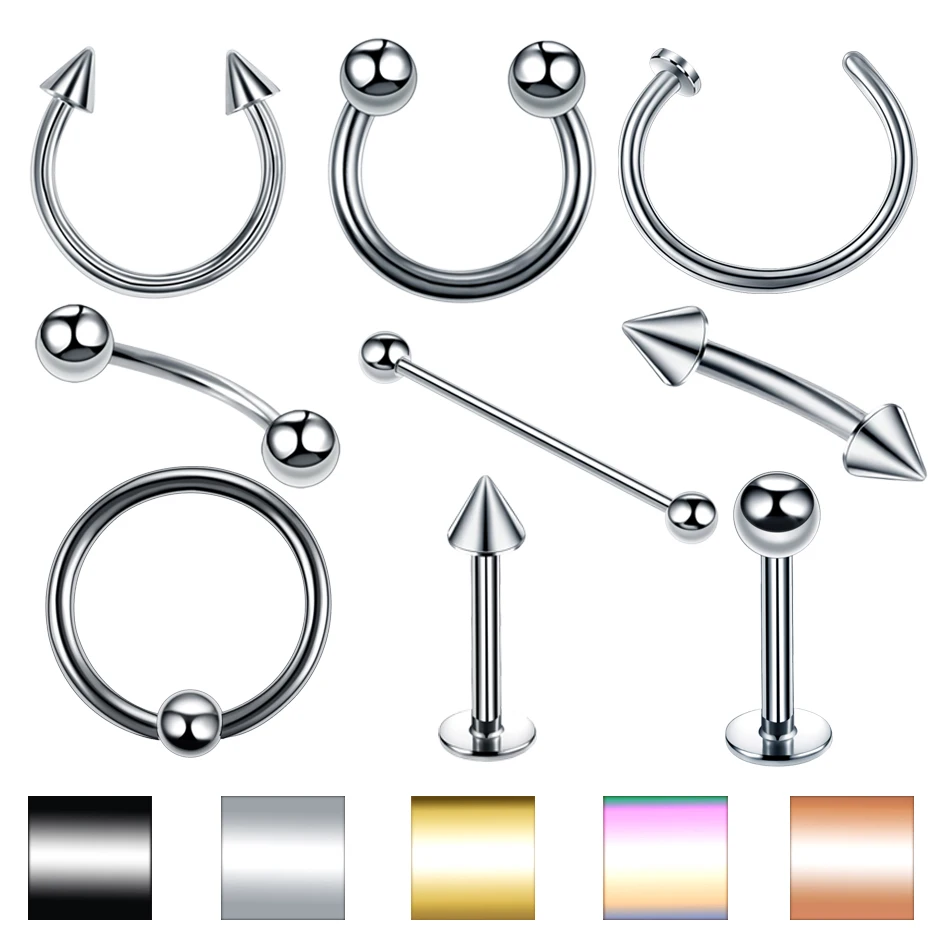 

10pcs/set Steel Tragus Piercings Helix Nose Rings Septum Piercings Industrial Piercing Barbell Piercings Body Piercing Jewelry