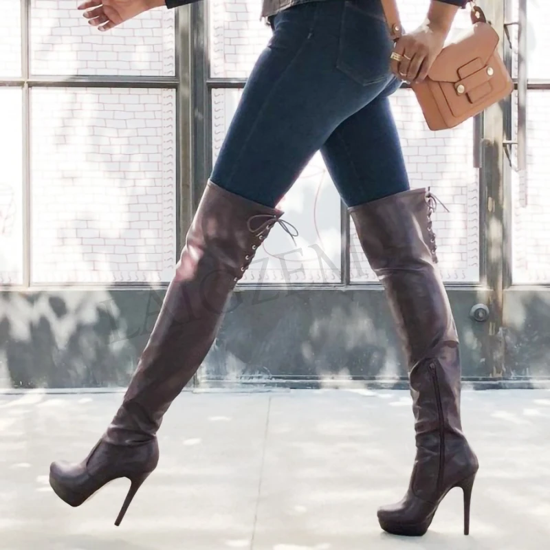 dark gray over the knee boots