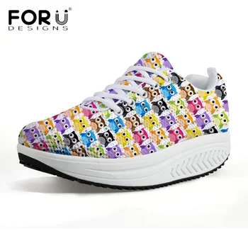 

FORUDESIGNS Autumn Women Slimming Swing Shoes Casual Women Fashion Sneakers Cute Animal Owl Pattern Female Platform Increasing