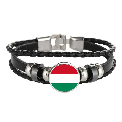 Elfin Hungary Flag Bracelets Classic New Woven Leather Charm Jewellery | Украшения и аксессуары
