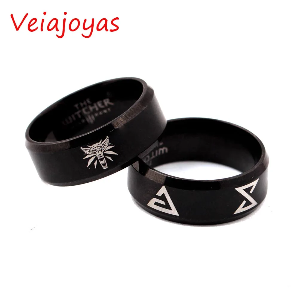 

2017 Game The Witcher 3 Ring Wild Hunt Medallion Stainless Steel Gun Black Rings for Women Mens Punk Biker Wolf Rings Wholesale