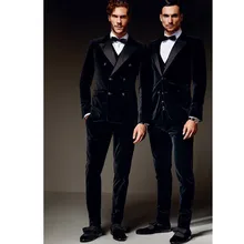 Fashionable men’s suits Custom Double Breasted Men’s Velvet Wedding Groom Tuxedo Groomsman Best Man Suit