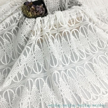 

3 yards white hollow Net yarn fabric embroidery lace mesh fabric wedding dress cloth DIY garment accessories curtains