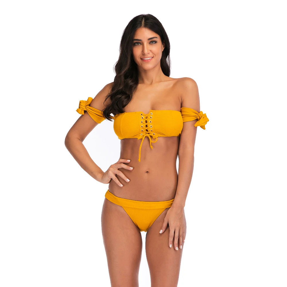 

olid Color Bikinis Women Sexy Bandage Bra High Waist Bikini Set Female Sexy Swimsuit Triangle Swimwear Bathing Suit