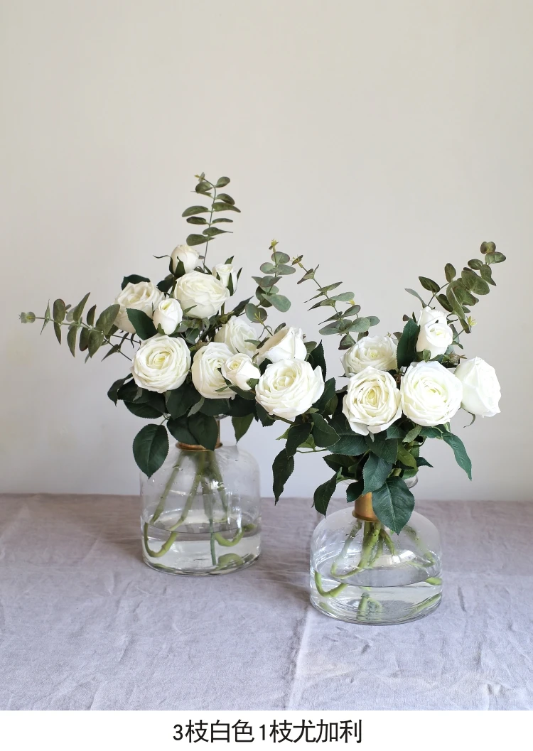 70 см диаметр 9 см 3 головки круглая Роза ветка реальное прикосновение большая белая розовая роза