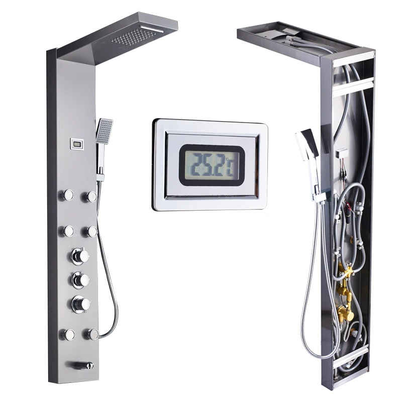 Thermostatic Shower Column FaucetLuxury Bathroom Bath Shower System SPA Massage Sprayer Temperature Screen Show