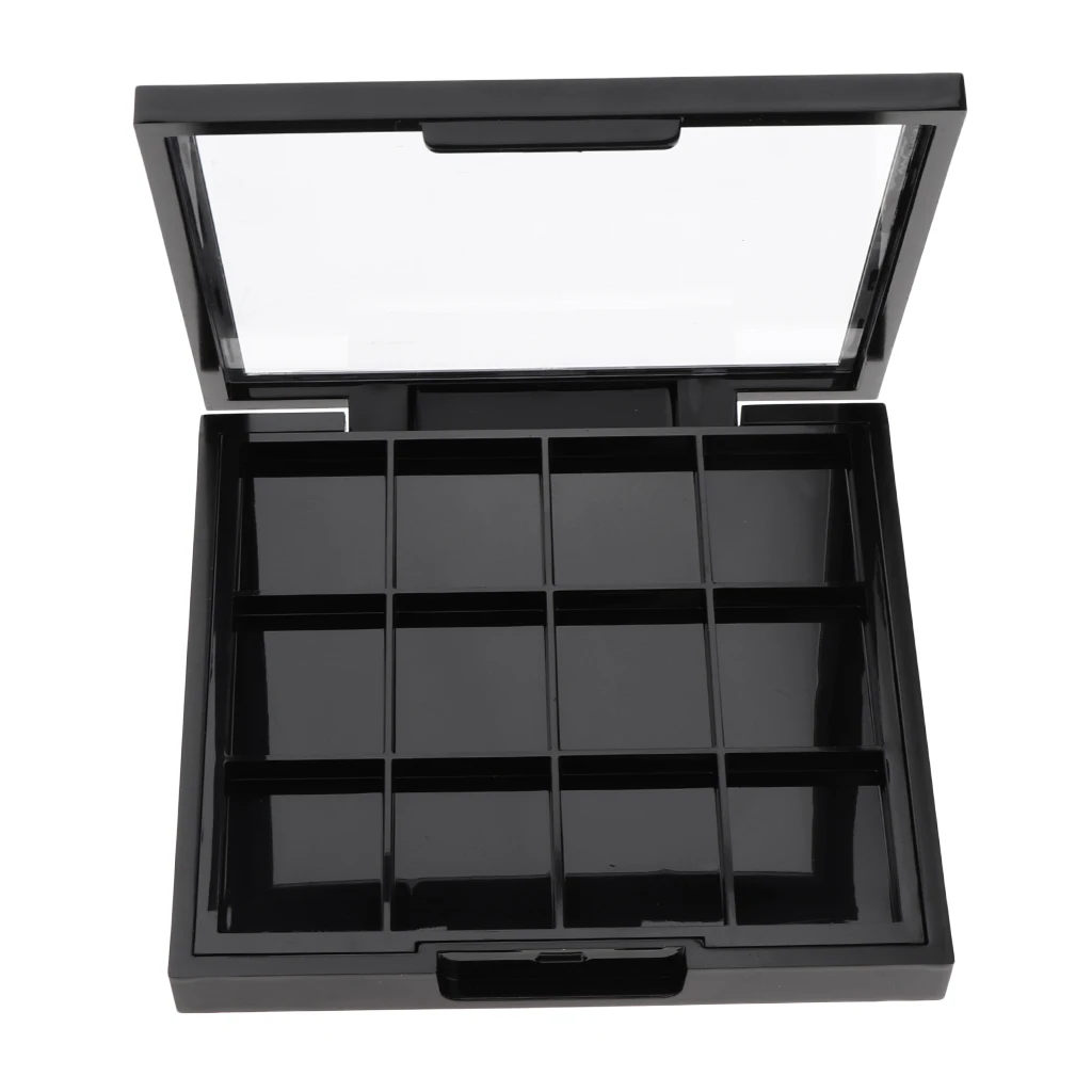 Empty Powder Makeup Palette Case for Eyeshadow Blusher Lipstick Cosmetic DIY Plate, 12 Grids Black