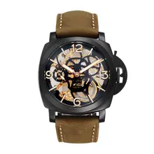 Parnis SKULL Seriers Luminous Mens Leather Watchband Fashion Mechanical Watch Wristwatch
