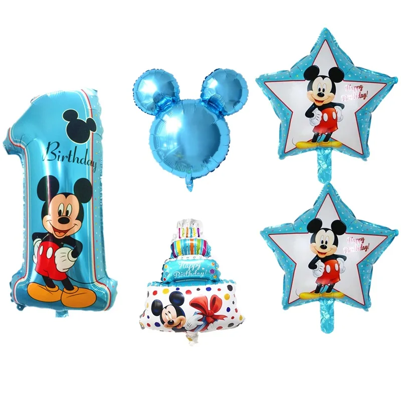 

BINGTIAN 5pcs Number 1 Baby Happy Birthday Balloons Mickey Minnie Birthday Decoration Balloons1 Years old Baby balloons