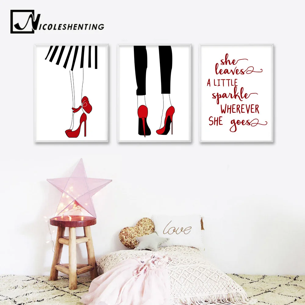 

NICOLESHENTING Female Legs High Heels Canvas Fashion Poster Nordic Minimalist Wall Art Print Painting Picture Girls Room Decor