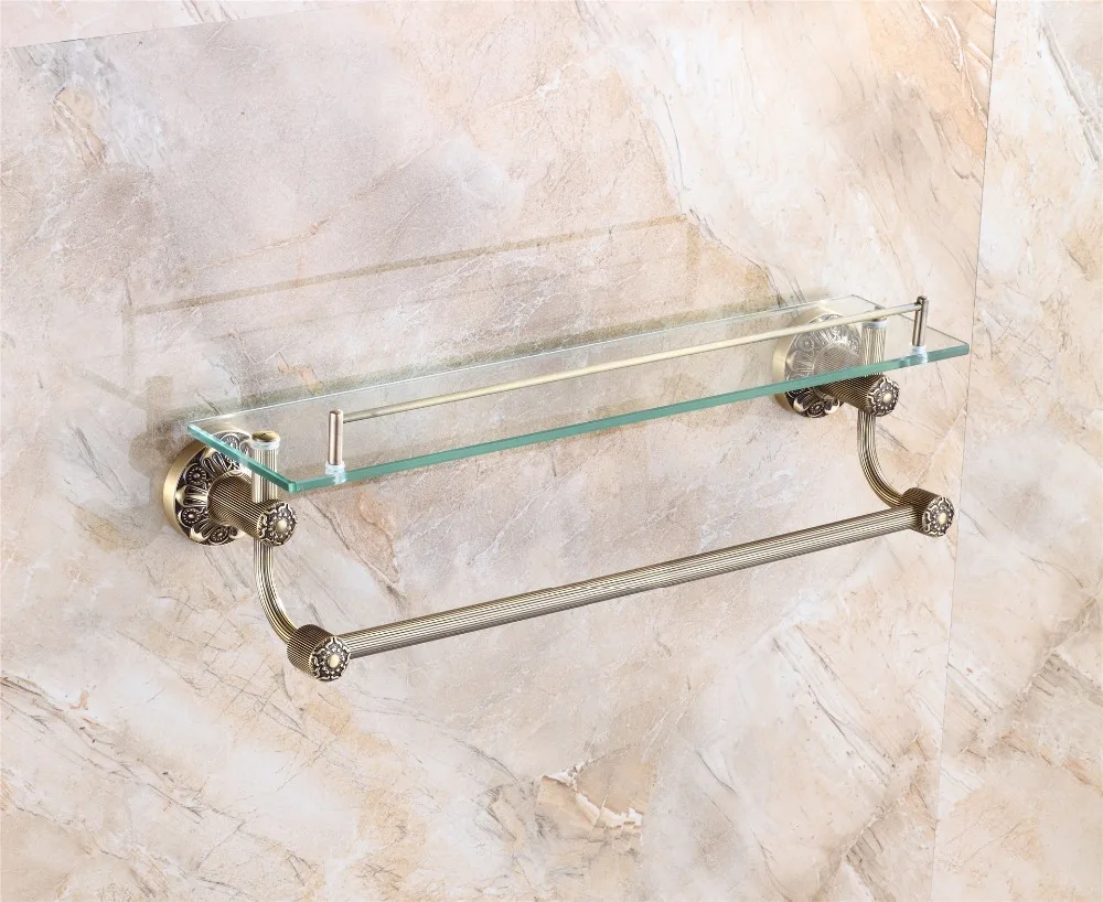 XOXO роскошная резьба под старину одноярусная стеклянная полка для ванной настенная стойка для хранения косметики для ванной комнаты 15087B