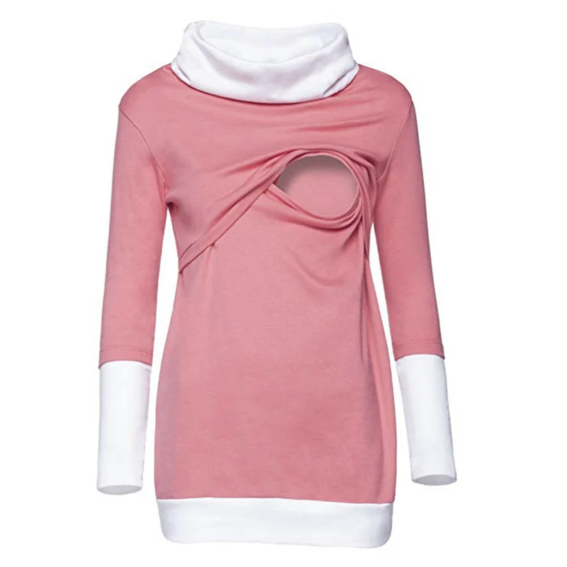 Водолазка для беременных, кормящих мам, футболки для грудного вскармливания, Одежда для беременных, Лоскутная рубашка с длинными рукавами