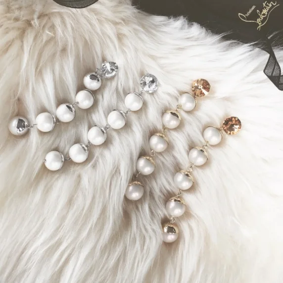 2016 New Elegant Exaggerate Shell Simulated Pearl Rhinestone Jewelry Long Chain Earrings For Women Pendientes Brinco ED032