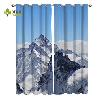 

Curtains Winter Snow Mountain Peaks Scenery Window Curtain Living Room Bedroom Home Decoration Panel Window Treatment