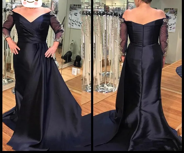 Элегантные платья для матери невесты с длинными рукавами vestidos V шеи аппликация Арабский официальный Вечерний Платье для гостей на свадьбе вечерние платья - Цвет: same as picture