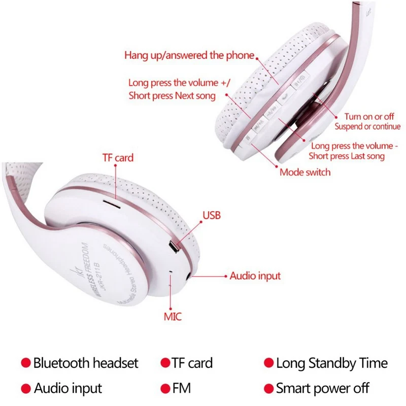 JKR 211B Bluetooth гарнитура Беспроводные наушники стерео музыка с Micophone Bluetooth наушники Поддержка fm-радио TF карта