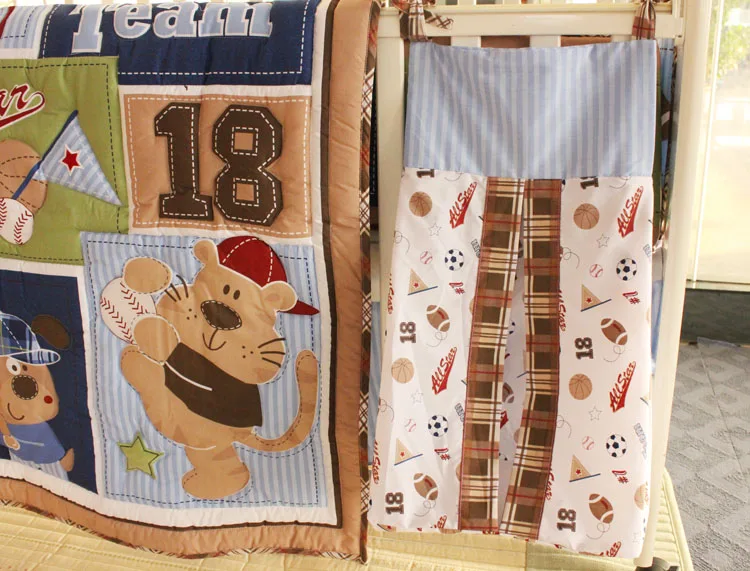  9 Pc Crib Infant Room Kids Baby Bedroom Set Nursery Bedding Brown Sport Animal Cot bedding set for  - 32680872074
