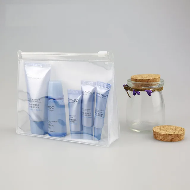 Hot pressed PVC cosmetic bag transparent skin care packaging zipper bag