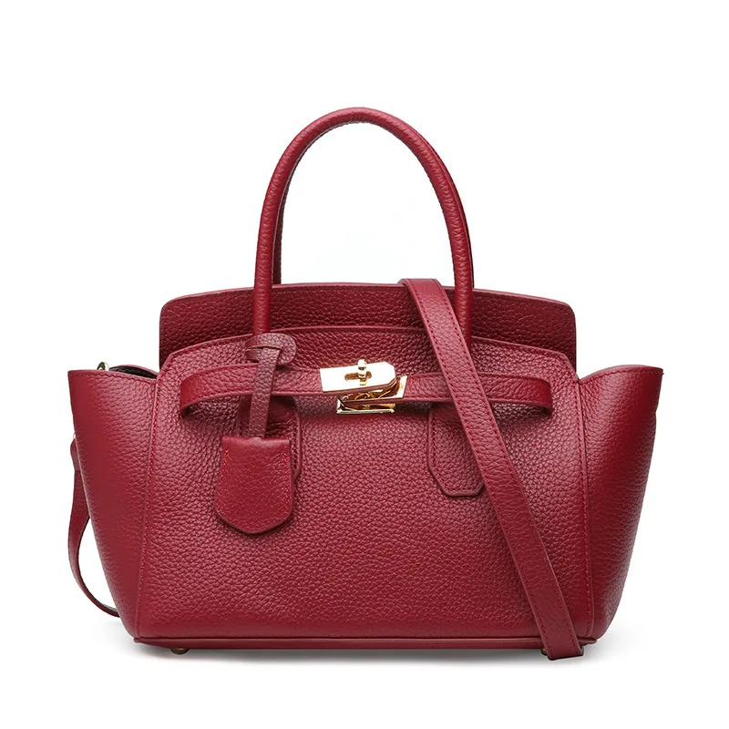 

Women's European and American fashion top layer leather lychee lock handbag Cross section leather large capacity shoulder Messen