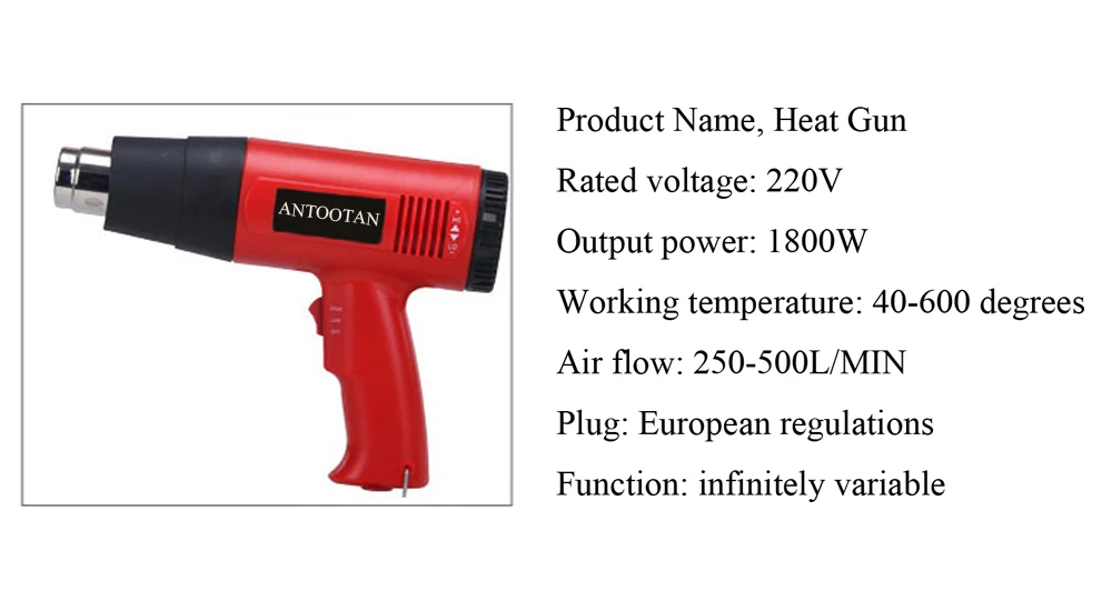 1800 Вт, 220 В, штепсельная вилка европейского стандарта, промышленный терморегулятор, тепловая пушка, термоусадочная упаковка, термонагреватель, электроинструмент
