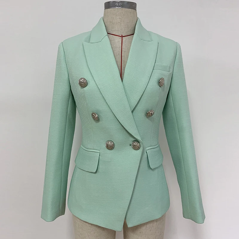 High Quality New 2019 Designer Green Office Lady Blazer Women's Chic Lion Buttons Double Breasted Blazers Jacket Female Outwear