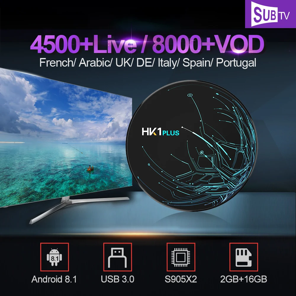 

HK1 Plus Android 8.1 IPTV France Box 1 Year SUBTV Subscription Arabic French Italy IPTV Box Belgium Turkish UK Portugal IP TV