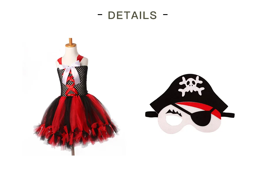 Girls Pirate Wench Tutu Dress with Skull Mask Petti Style Fluffy Halloween Tulle Dress Kids Fancy Photography Prop Dress Up (3)